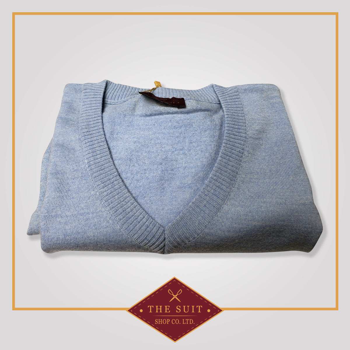 Light Blue Merino V-Neck Wool Sweater