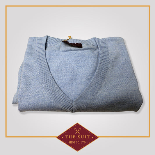 Light Blue Merino V-Neck Wool Sweater