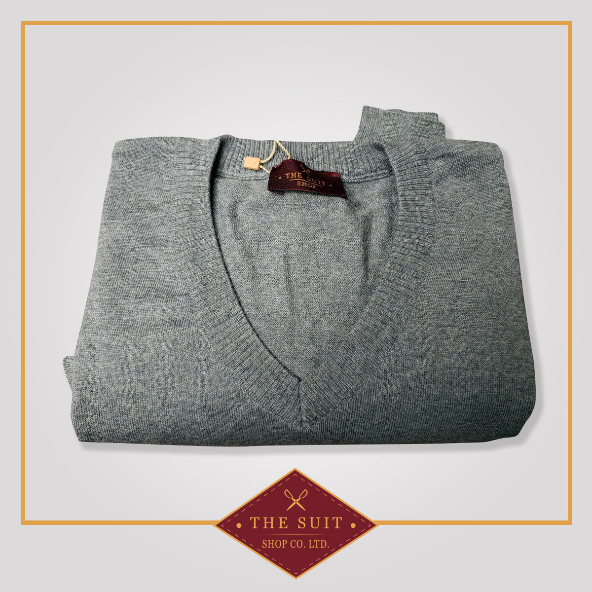 Grey Merino V-Neck Wool Sweater