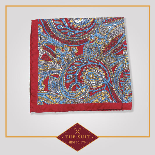 Medium Carmine Patterned Silk Pocket Square