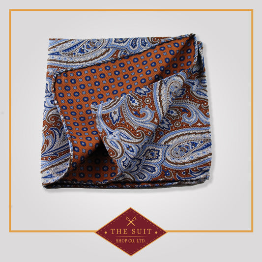 Cognac Paisley Patterned Silk Pocket Square