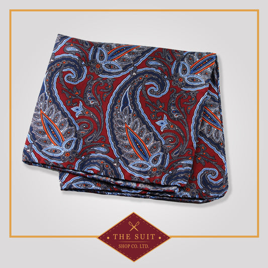 Persian Plum Paisley Patterned Silk Pocket Square