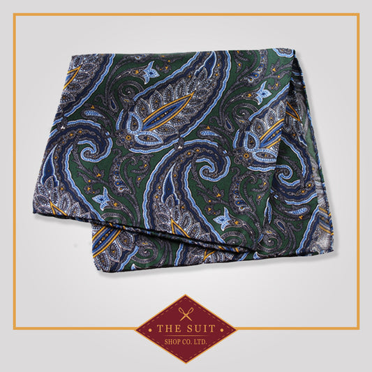 Lunar Green Patterned Silk Pocket Square