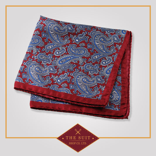 Merlot Paisley Patterned Silk Pocket Square