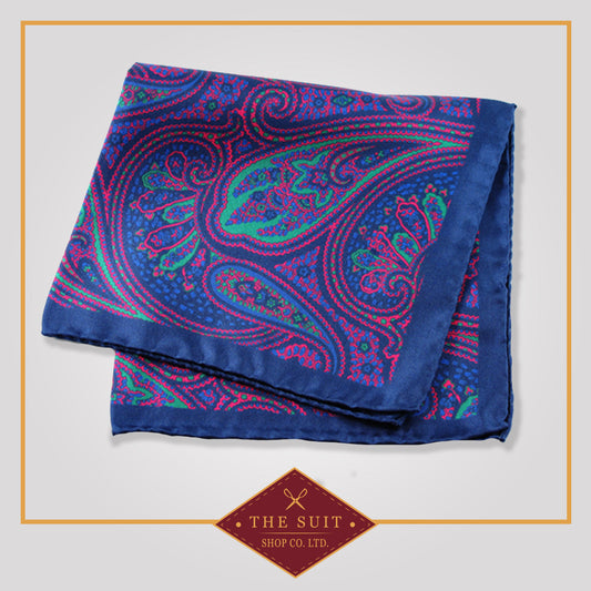 Saphire Patterned Silk Pocket Square