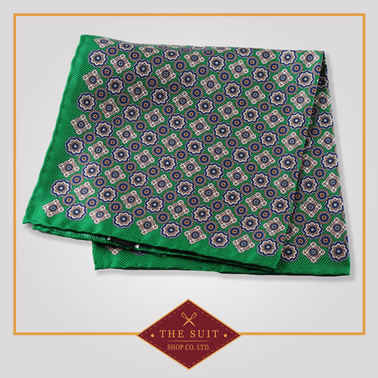 Green Haze Patterned Silk Pocket Square