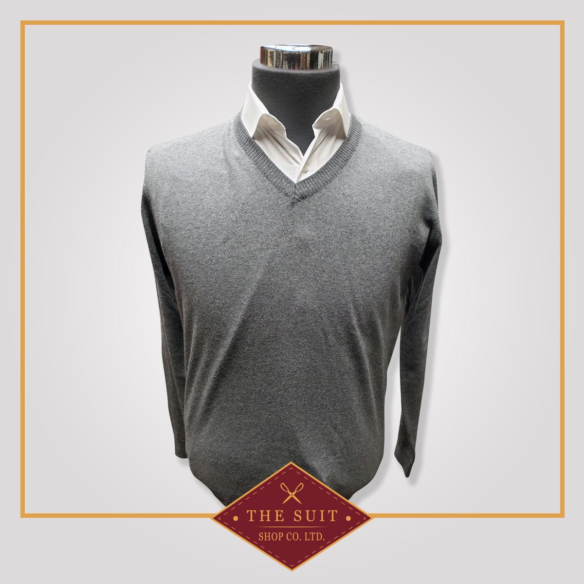 Grey Merino V-Neck Wool Sweater