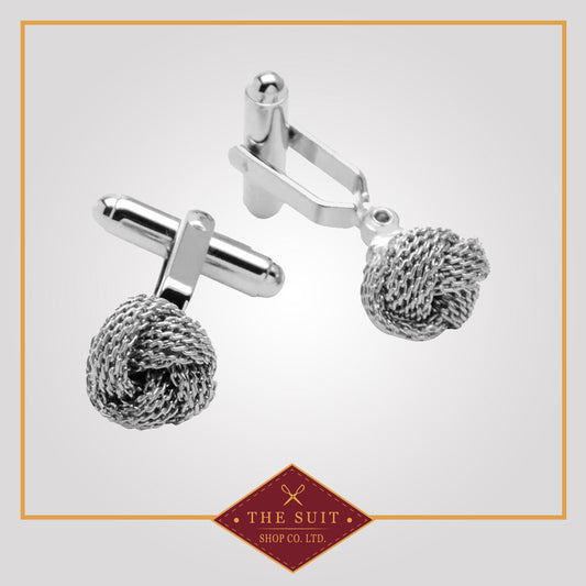 Silver-Tone Men's Cuff Links Classic Love Double Knot Cufflinks