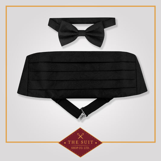 Cummerbund & Bow Tie BLACK PAISLEY Set