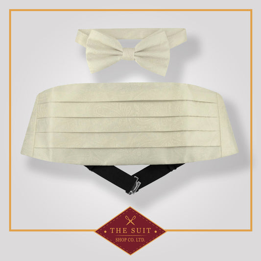 Cummerbund & Bow Tie Off-WHITE PAISLEY Set