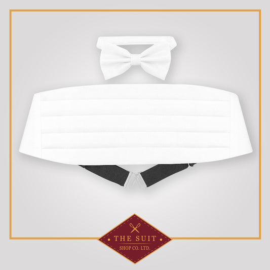 Cummerbund & Bow Tie WHITE PAISLEY Set