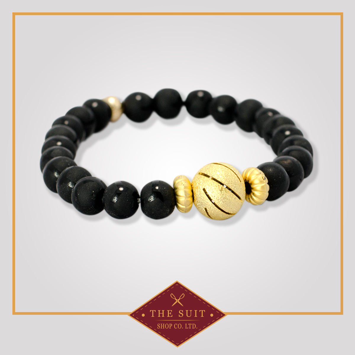 Black Stone Bracelets with Gold-tone ball