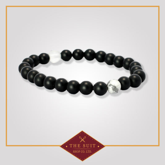 BLACK & WHITE ONYX BEADED BRACELET