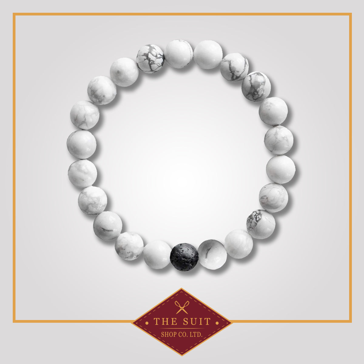 White Howlite Stone Bracelet with Black Lava Rock