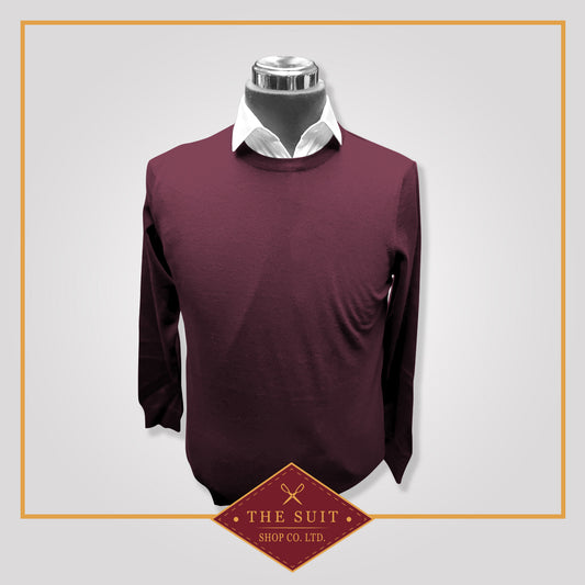 Burgundy Merino Crew-Neck Wool Sweater