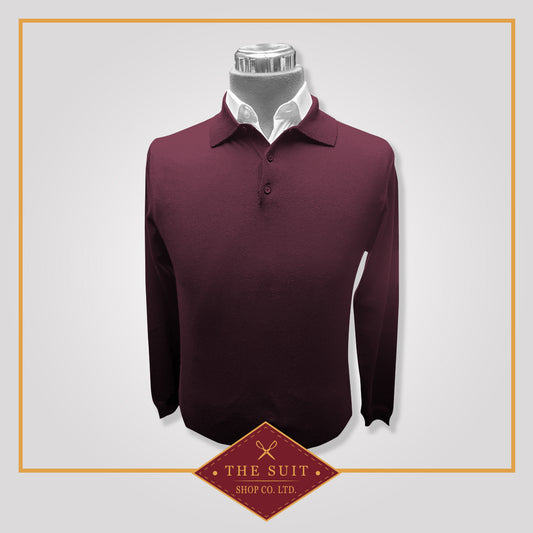 Burgundy Polo Merino Crew-Neck Wool Sweater