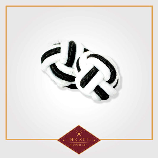 White and Black Silk Knot Cuff Links