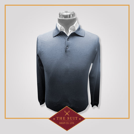 Light Blue Polo Merino Crew-Neck Wool Sweater