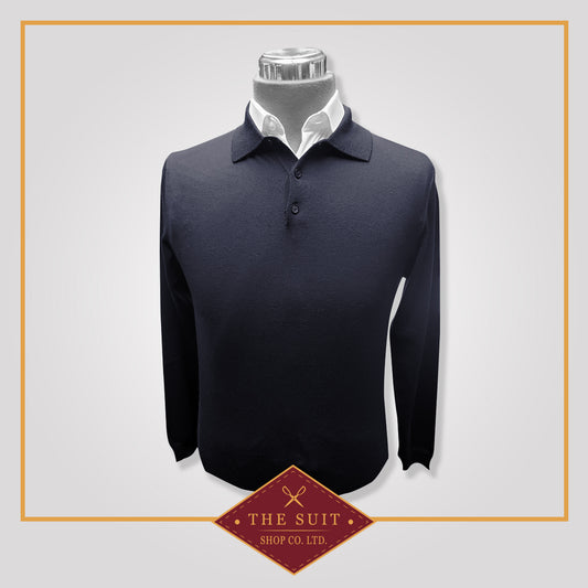 Navy Polo Merino Crew-Neck Wool Sweater