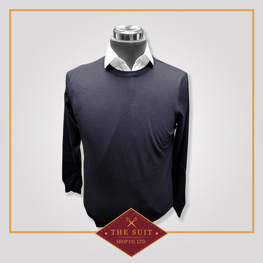 Navy Merino Crew-Neck Wool Sweater