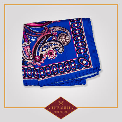 Cerulean Blue and Cadillac Paisley Patterned Pocket Square