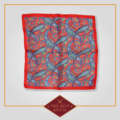 Milano Red and Polo Blue Paisley Patterned Pocket Square