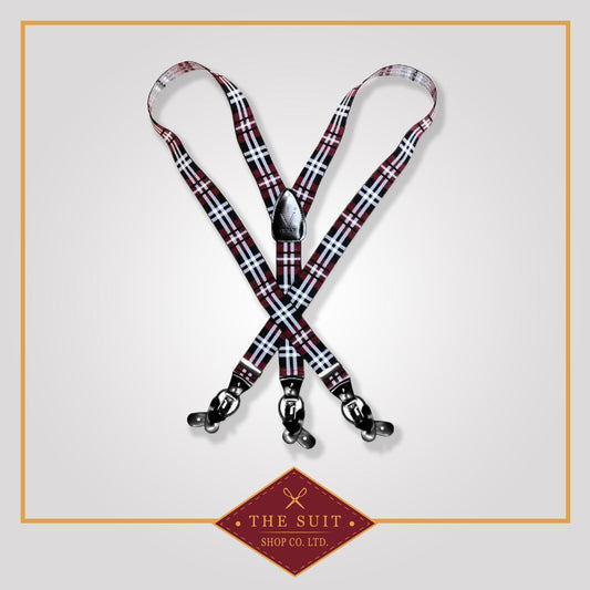 Burgundy Plaid Suspenders