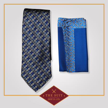 Blue Whale Tie and Congress Blue Pocket Square