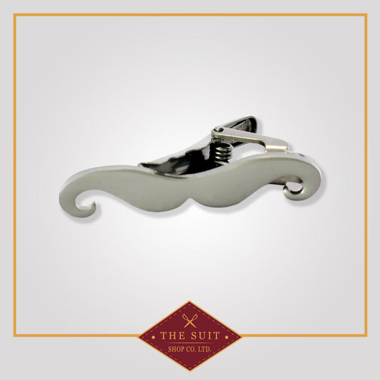 Matte Sliver Mustache Tie Clip