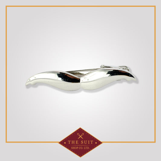 Shiny Silver Mustache Tie Clip